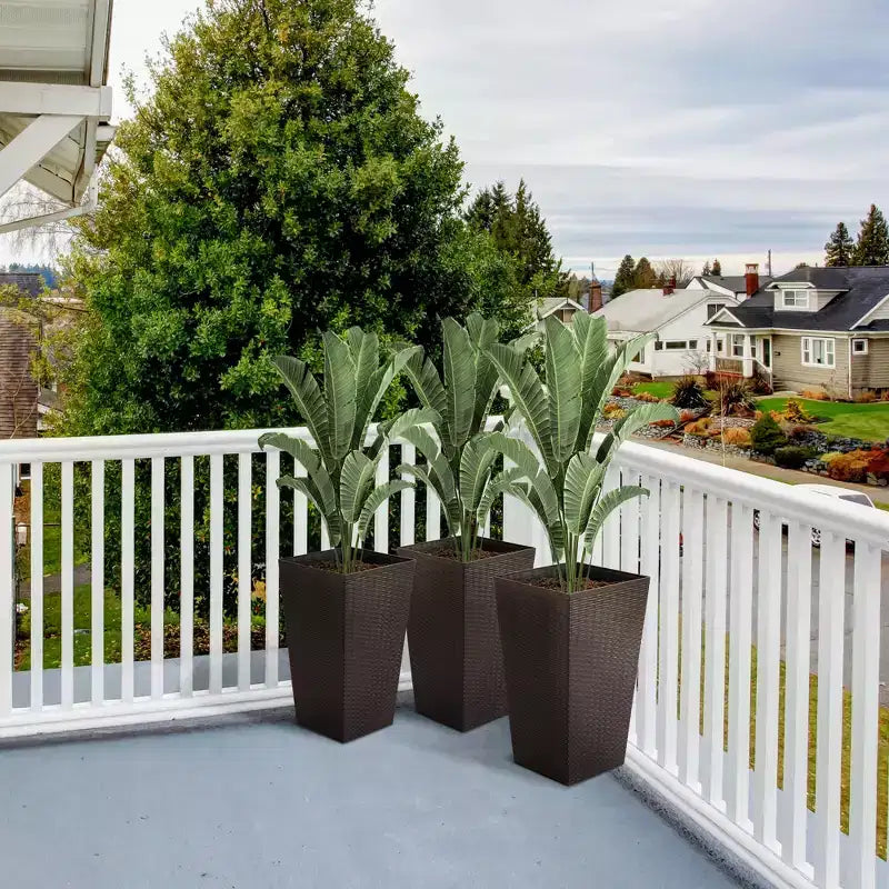 NAYSAYE 3 jardinières d'extérieur, 24 grandes jardinières effilées avec trous de drainage et bouchon, pots de fleurs pour terrasse, marron, 14,25 x 14,25 x 24