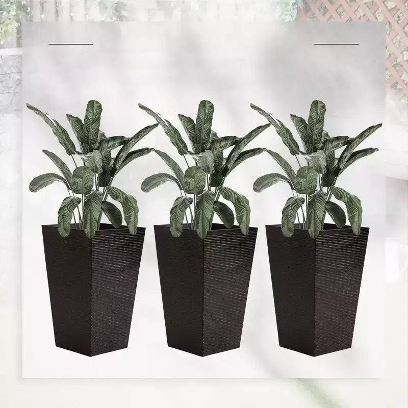 NAYSAYE 3 jardinières d'extérieur, 24 grandes jardinières effilées avec trous de drainage et bouchon, pots de fleurs pour terrasse, marron, 14,25 x 14,25 x 24