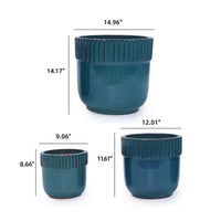 MAYEERTY Pot de fleurs en céramique 3 pièces, jardinière moderne d'intérieur et d'extérieur, bleu antique pour jardin et patio