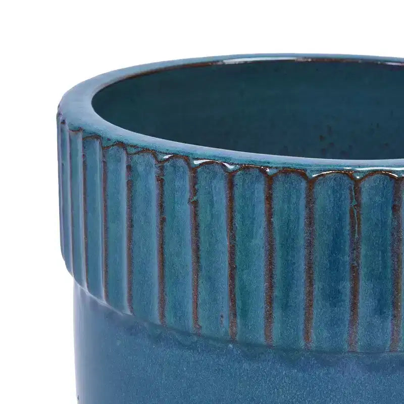 MAYEERTY Pot de fleurs en céramique 3 pièces, jardinière moderne d'intérieur et d'extérieur, bleu antique pour jardin et patio