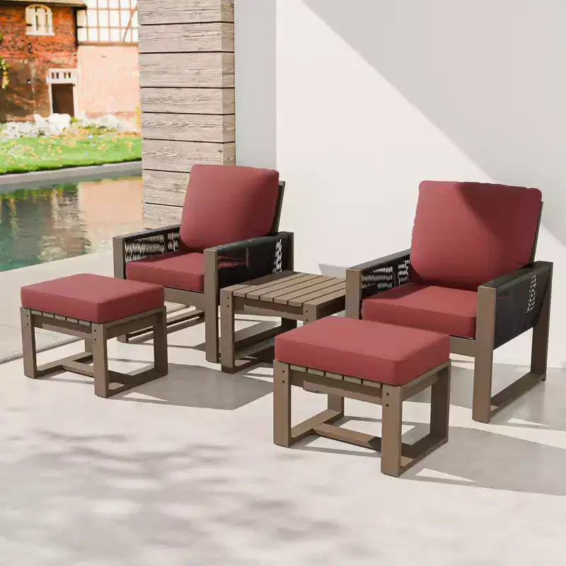 EAGLE PEAK Ensemble bistro 5 pièces en bois de cèdre naturel, mobilier de jardin, petit salon de balcon avec poufs et table basse