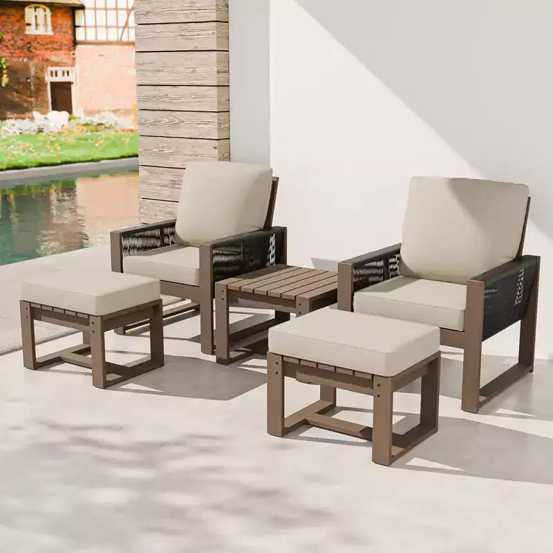 EAGLE PEAK Ensemble bistro 5 pièces en bois de cèdre naturel - Mobilier de patio d'extérieur, petit ensemble de conversation de balcon avec ottomans et table basse