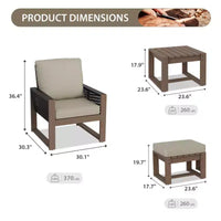 EAGLE PEAK Ensemble bistro 5 pièces en bois de cèdre naturel - Mobilier de patio d'extérieur, petit ensemble de conversation de balcon avec ottomans et table basse