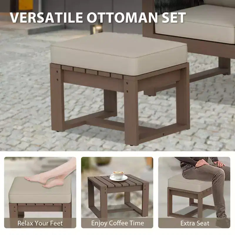 EAGLE PEAK Ensemble bistro 5 pièces en bois de cèdre naturel - Mobilier de patio d'extérieur, petit ensemble de conversation de balcon avec ottomans et table basse