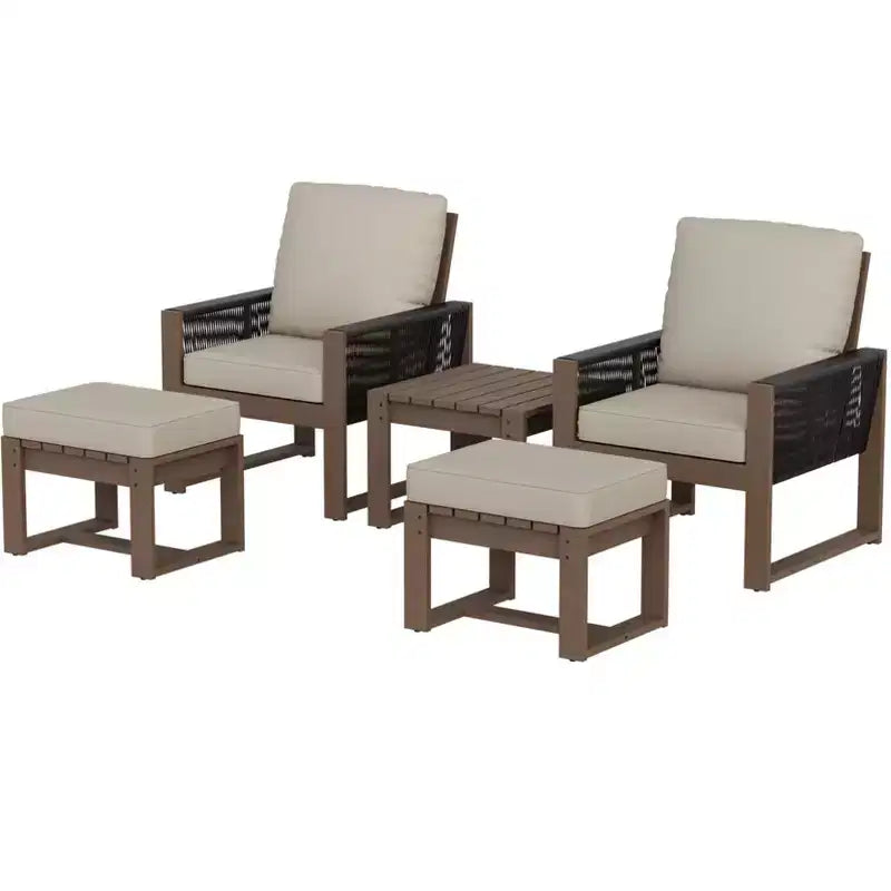 EAGLE PEAK Ensemble bistro 5 pièces en bois de cèdre naturel - Mobilier de patio d'extérieur, petit ensemble de conversation de balcon avec ottomans et table basse