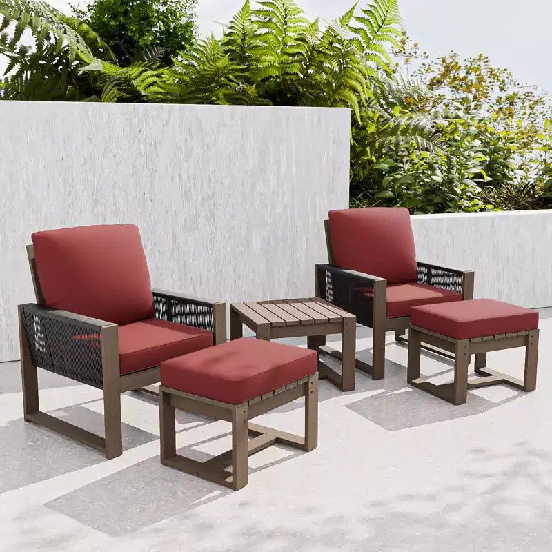 EAGLE PEAK Ensemble bistro 5 pièces en bois de cèdre naturel - Mobilier de patio d'extérieur, petit ensemble de conversation de balcon avec ottomans et table basse
