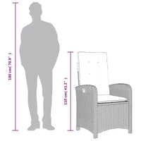 vidaXL Ensemble de bistro 3 pièces en rotin synthétique - Chaises inclinables réglables avec coussins et table ronde, résistant aux intempéries, gris/bleu marine