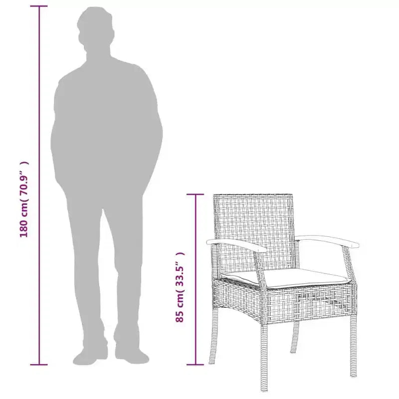 vidaXL Ensemble de bistro 3 pcs avec coussins, Rotin PE gris, Bois d'acacia