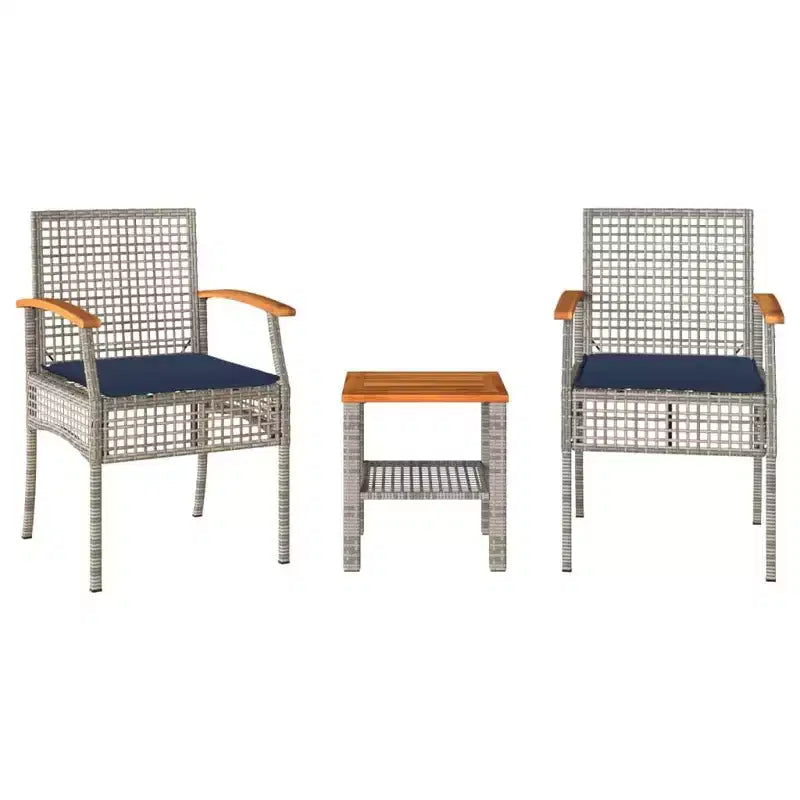 vidaXL Ensemble de bistro 3 pcs avec coussins, Rotin PE gris, Bois d'acacia