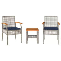 vidaXL Ensemble de bistro 3 pcs avec coussins, Rotin PE gris, Bois d'acacia
