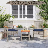 vidaXL Ensemble de bistro 3 pcs avec coussins, Rotin PE gris, Bois d'acacia