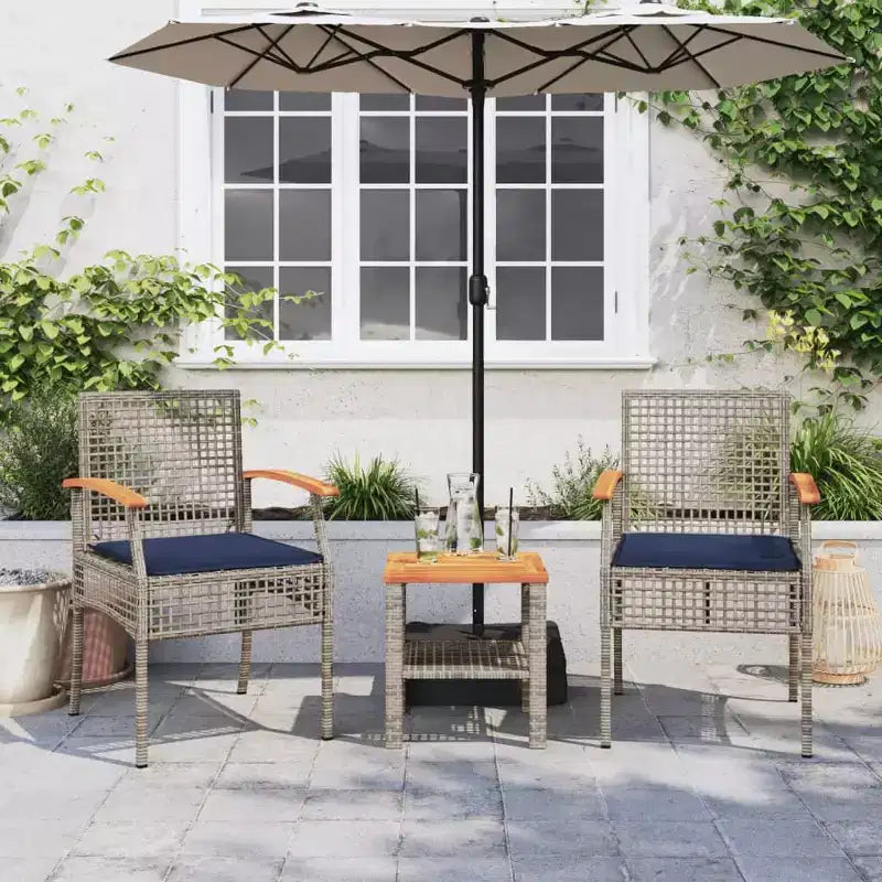 vidaXL Ensemble de bistro 3 pcs avec coussins, Rotin PE gris, Bois d'acacia