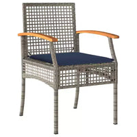 vidaXL Ensemble de bistro 3 pcs avec coussins, Rotin PE gris, Bois d'acacia