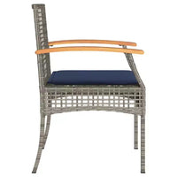 vidaXL Ensemble de bistro 3 pcs avec coussins, Rotin PE gris, Bois d'acacia