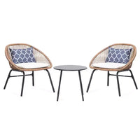 LAUSAINT Ensemble bistro 3 pièces en osier pour la maison, 2 chaises larges et table basse, parfait pour le porche, le jardin, le balcon