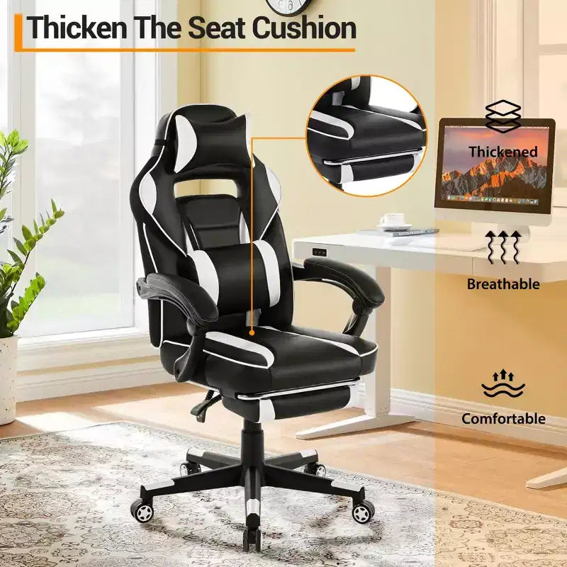 Chaise de bureau rose fleur de cerisier avec repose-pieds, chaise d'ordinateur ergonomique avec support lombaire et appui-tête, base pivotante à 360° et chaises de direction réglables en hauteur