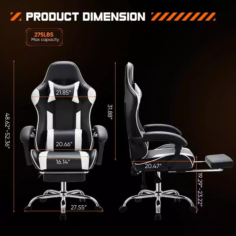 Chaise de jeu ergonomique Okak avec repose-pieds et soutien lombaire, chaise d'ordinateur avec appuie-tête et accoudoir, chaise à roulettes pour l'étude et le bureau