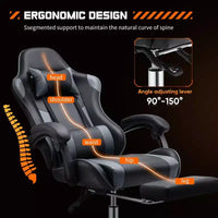 Chaise gaming ergonomique Okak avec repose-pieds et soutien lombaire, chaise d'ordinateur avec appui-tête et accoudoir, chaise à roulettes pour l'étude, le bureau
