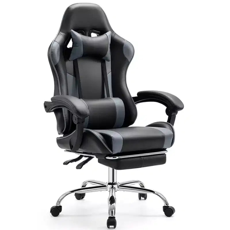 Chaise gaming ergonomique Okak avec repose-pieds et soutien lombaire, chaise d'ordinateur avec appui-tête et accoudoir, chaise à roulettes pour l'étude, le bureau