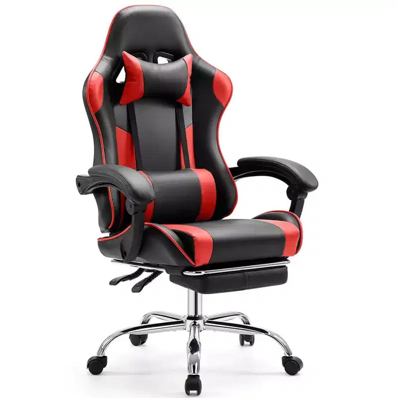 Chaise gaming ergonomique Okak avec repose-pieds et soutien lombaire, chaise d'ordinateur avec appui-tête et accoudoir, chaise à roulettes pour l'étude, le bureau