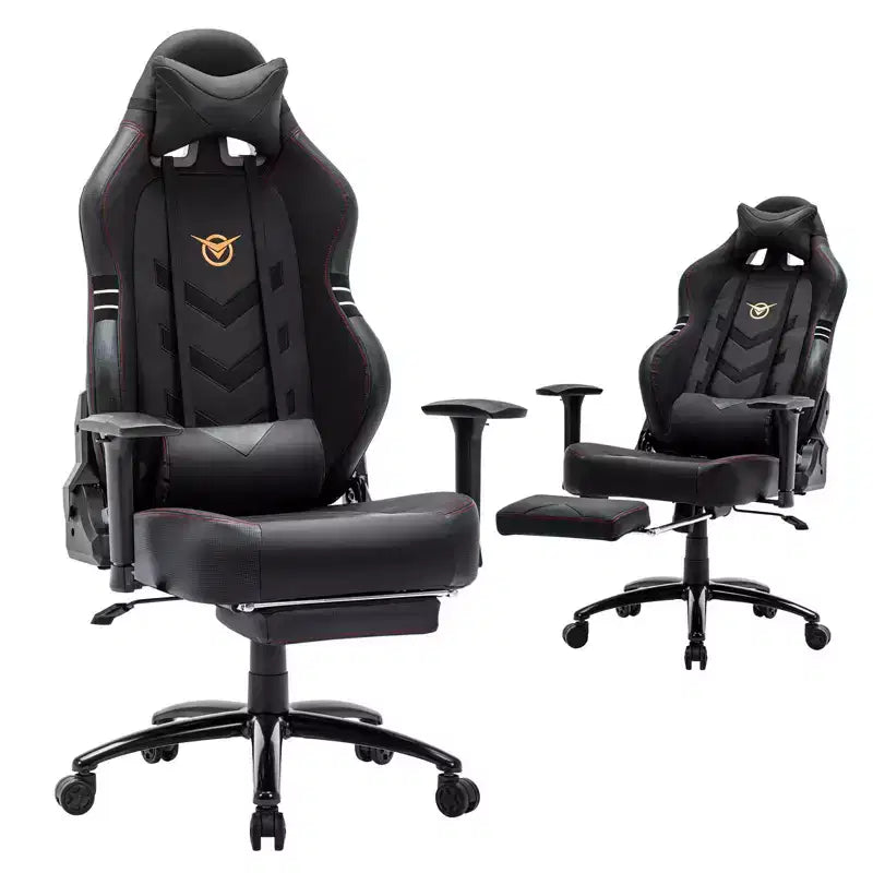 Chaise de jeu ergonomique à dossier haut Okak avec coussin appui-nuque amovible, chaise d'ordinateur avec assise rembourrée et support lombaire, chaise confortable pour la maison, noire