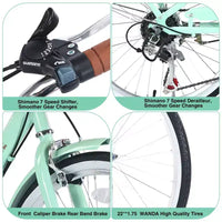 Vélos Cruiser Okak 22" avec panier avant, vélo pour filles avec cadre en acier, freins en V et selles confort, vélo adulte pour filles et femmes