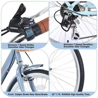 Vélos Cruiser Okak 22" avec panier avant, vélo pour filles avec cadre en acier, freins en V et selles confort, vélo adulte pour filles et femmes