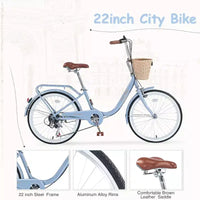 Vélos Cruiser Okak 22" avec panier avant, vélo pour filles avec cadre en acier, freins en V et selles confort, vélo adulte pour filles et femmes