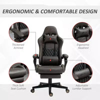 Chaise de Bureau et Gaming Fauteuil Gamer en Cuir PU Diamant, Dossier Haut, Fauteuil Inclinable Pivotant avec Repose-Pieds, Support Lombaire, Hauteur Réglable