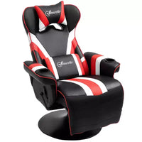 Fauteuil de gamer, Inclinable Style Racing avec Support Lombaire, Repose-Pieds et Porte-Gobelet/Blanc/Rouge