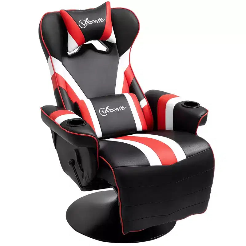 Fauteuil de gamer, Inclinable Style Racing avec Support Lombaire, Repose-Pieds et Porte-Gobelet/Blanc/Rouge