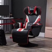 Fauteuil de gamer, Inclinable Style Racing avec Support Lombaire, Repose-Pieds et Porte-Gobelet/Blanc/Rouge