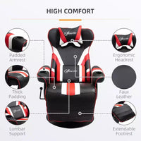 Fauteuil de gamer, Inclinable Style Racing avec Support Lombaire, Repose-Pieds et Porte-Gobelet/Blanc/Rouge