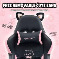 Chaise de jeu pivotante Okak Modern Cute Cat avec coussin lombaire patte, chaise d'ordinateur ergonomique haute pour adultes