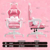 Chaise de jeu pivotante Okak Modern Cute Cat avec coussin lombaire patte, chaise d'ordinateur ergonomique haute pour adultes