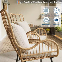 Lot de 2 chaises en osier d'extérieur, chaises de patio en osier d'intérieur/extérieur, fauteuil de club toutes saisons avec coussins résistants à l'eau, style bohème, marron