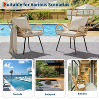 Lot de 2 chaises en osier d'extérieur, chaises de patio en osier d'intérieur/extérieur, fauteuil de club toutes saisons avec coussins résistants à l'eau, style bohème, marron
