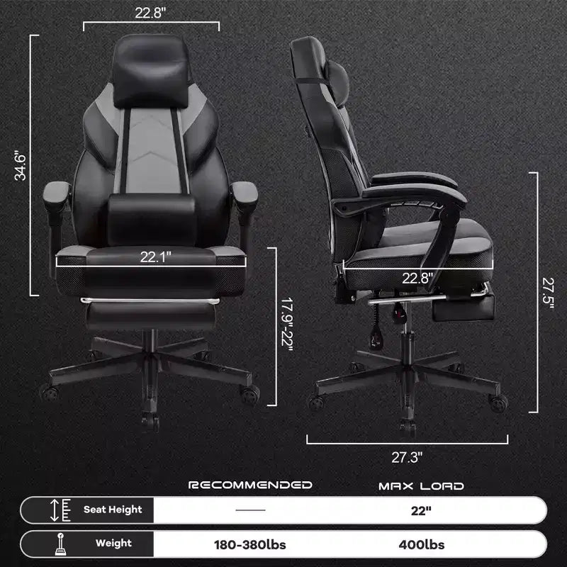 Chaises gaming Celebalcony pour adultes avec repose-pieds, dossier haut, soutien lombaire de massage, chaises d'ordinateur pivotantes à 360° à hauteur réglable