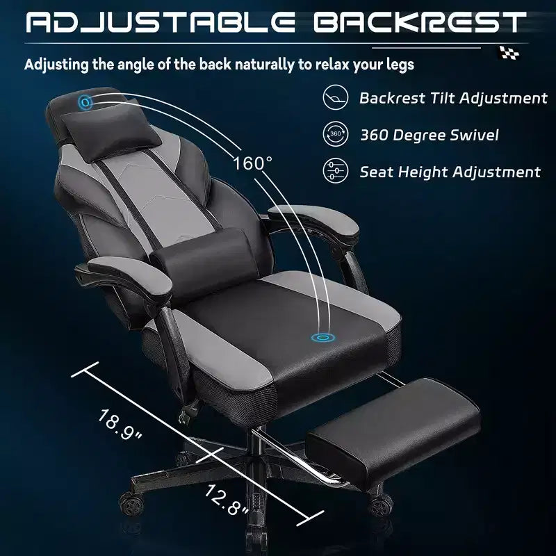 Chaises gaming Celebalcony pour adultes avec repose-pieds, dossier haut, soutien lombaire de massage, chaises d'ordinateur pivotantes à 360° à hauteur réglable