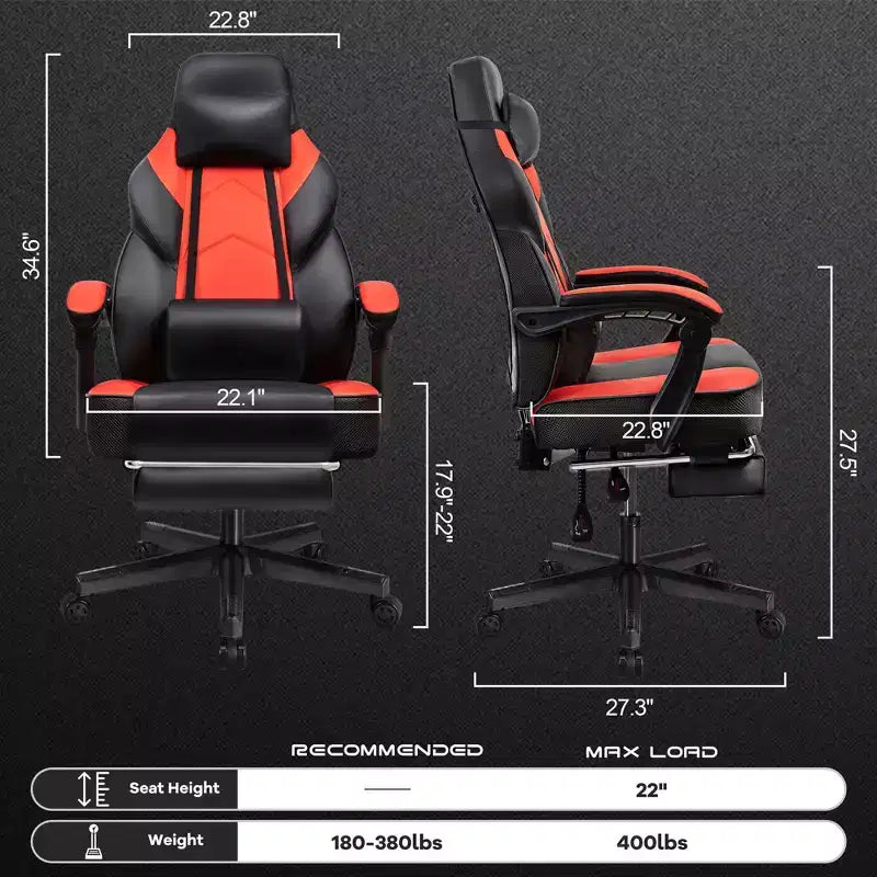 Chaises gaming Celebalcony pour adultes avec repose-pieds, dossier haut, soutien lombaire de massage, chaises d'ordinateur pivotantes à 360° à hauteur réglable