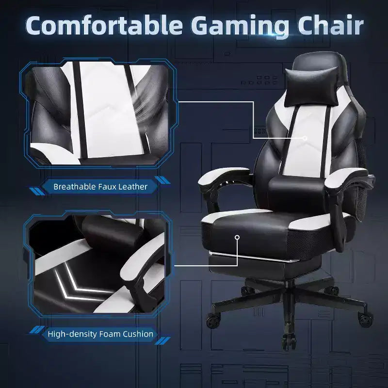 Chaises gaming Celebalcony pour adultes avec repose-pieds, dossier haut, soutien lombaire de massage, chaises d'ordinateur pivotantes à 360° à hauteur réglable