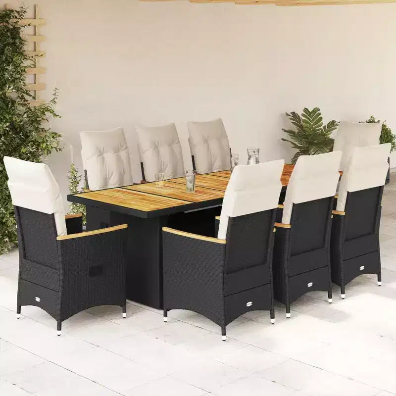 vidaXL Ensemble de bistrot noir, rotin PE blanc crème 8 places