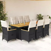 vidaXL Ensemble de bistrot noir, rotin PE blanc crème 8 places