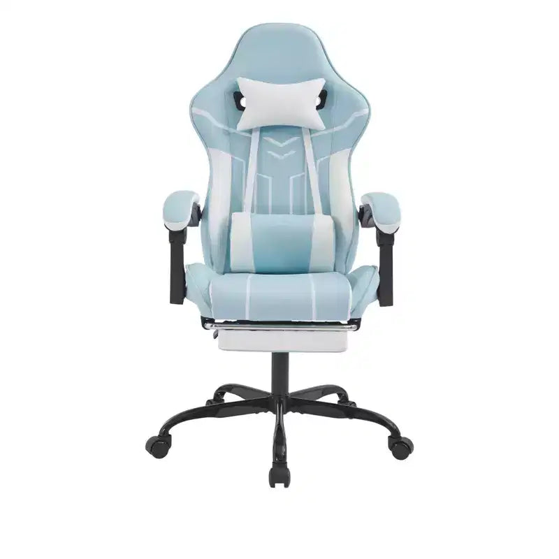 Chaise de jeu MAYEERTY, Chaise d'ordinateur, Chaise ergonomique avec repose-pieds et soutien lombaire pour salon Bleu