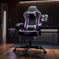 Chaise de jeu MAYEERTY, chaise d'ordinateur ergonomique avec repose-pieds et support lombaire massant, chaise de jeu vidéo pivotante réglable en hauteur Violet Noir