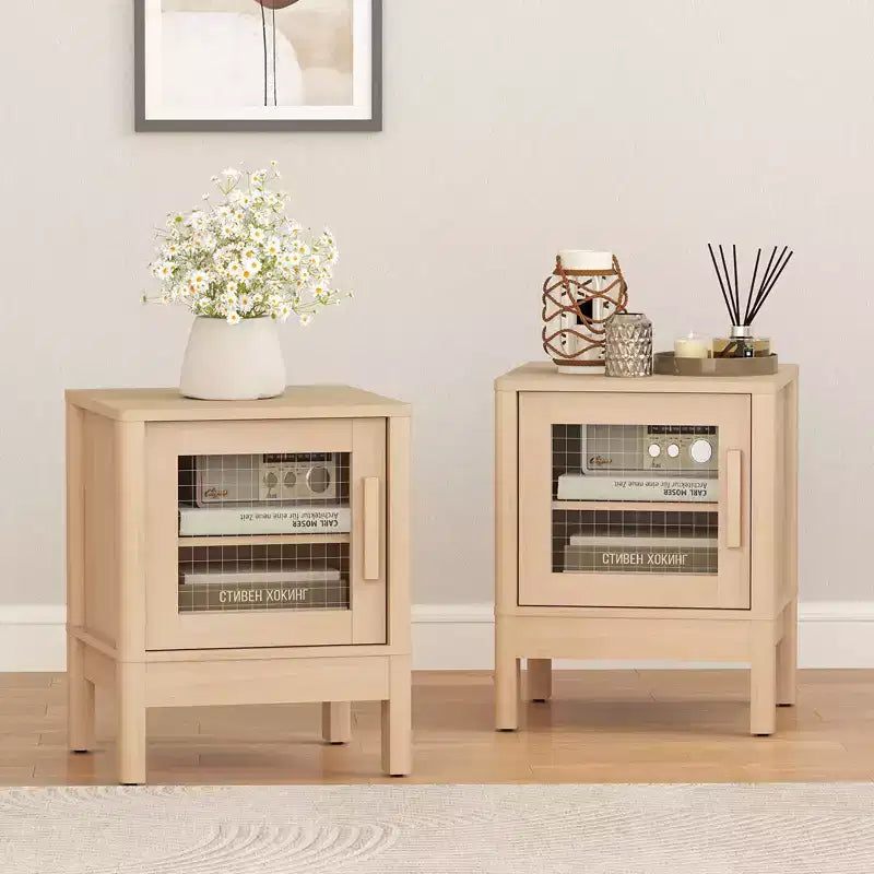 Table de chevet moderne Bestier avec panneau en acrylique transparent et grand espace de rangement, 40,6 x 40,6 x 50,8 cm - Lot de 2
