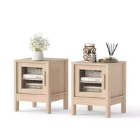 Table de chevet moderne Bestier avec panneau en acrylique transparent et grand espace de rangement, 40,6 x 40,6 x 50,8 cm - Lot de 2