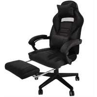 Chaise de jeu Grande Taille avec Repose-pieds, Fauteuil de Bureau Ergonomique Inclinable à Dossier Haut pour Adultes 56P x 68,5L x 127H cm