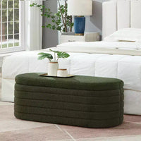 Banc ottoman de rangement ovale moderne Okak avec charnière de sécurité, banc rembourré pour entrée, banc de bout de lit pour salon, entrée