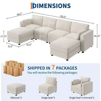 Canapé modulable surdimensionné, canapé d'angle 4/6 places, canapé en forme de U de 264 cm (104 po) / 345 cm (136 po) avec pouf mobile, canapé modulable convertible pour salon